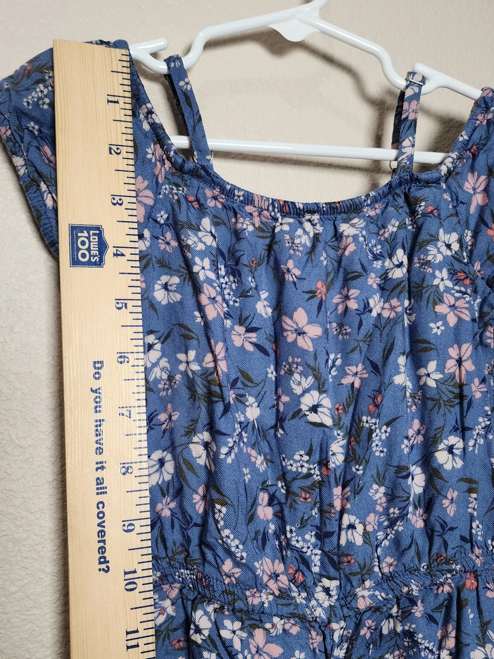 OshKosh B'gosh Blue Floral Romper Cap Sleeves with Pink & White Accents